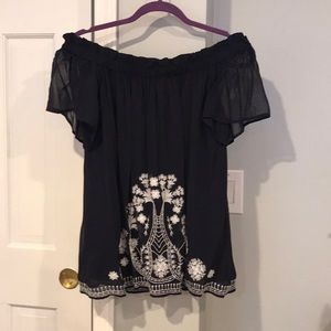 French Connection Embroidered Off The Shoulder Top